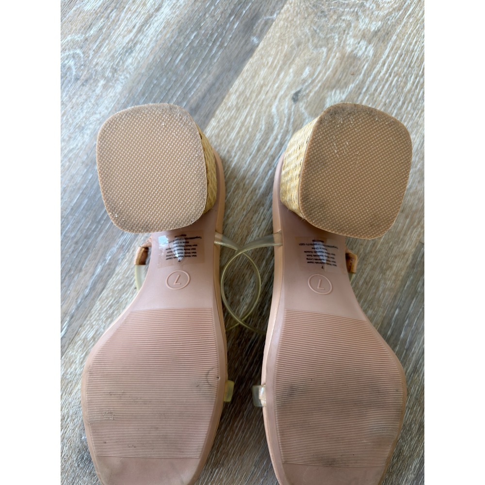 A New Day Womens Tan Clear Jelly Strap Raffia Block Heel Slide Sandals Size 7 - Picture 6 of 7